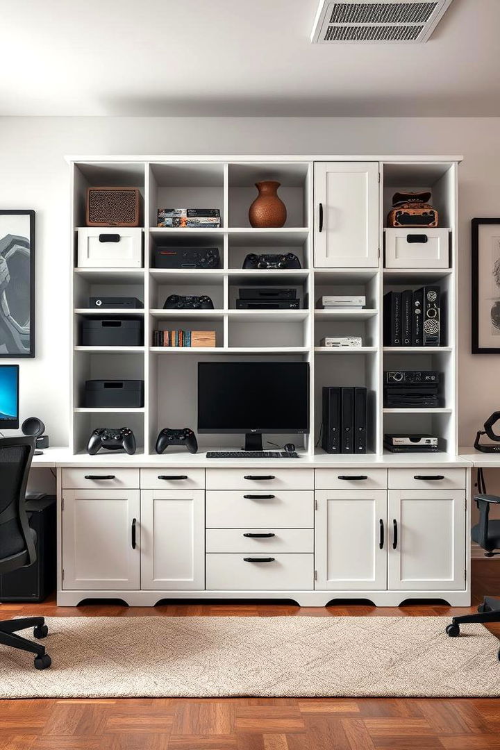Spacious White Gaming Storage - 22 All White Gaming Setup Ideas