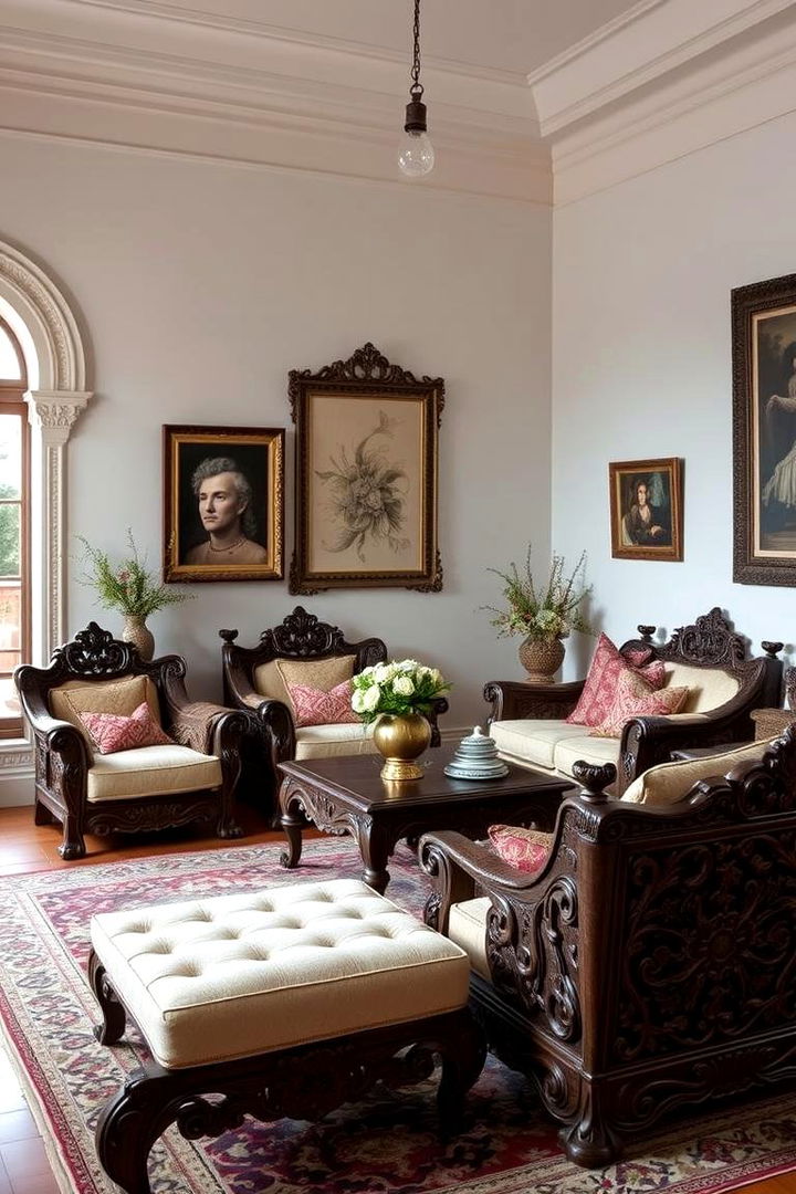 Spanish Inspired Furniture with Carved Details - 22 Spanish Style Living Room Ideas