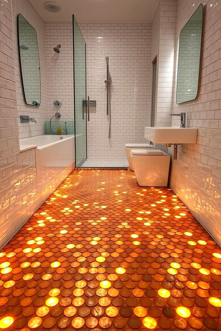 Sparkling Illuminated Tiles - 22 Penny Tile Bathroom Floor Ideas