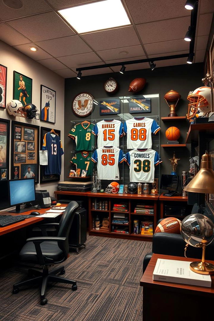 Sports Memorabilia Office - 22 Man Cave Office Ideas