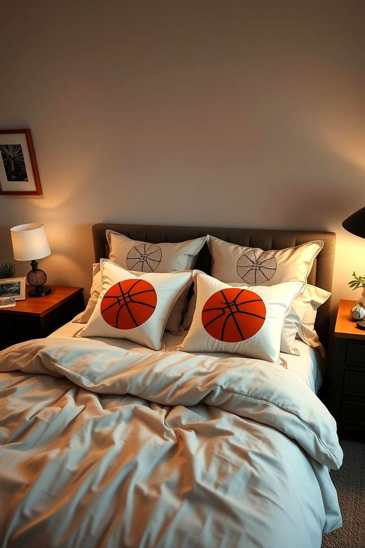 Sporty Bedding and Cushions - 22 basketball room decor ideas