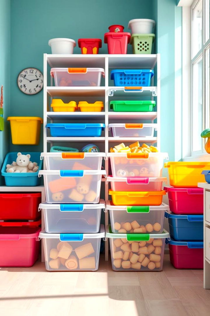 Stackable Plastic Bins - 22 Playroom Storage Ideas