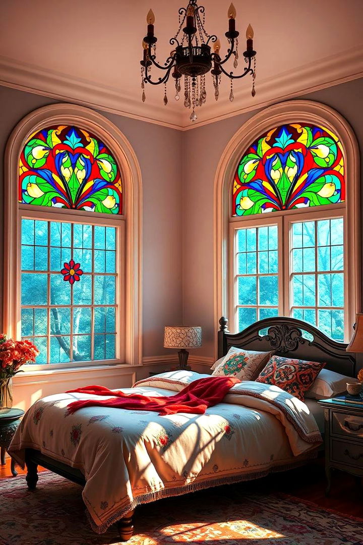 Stained Glass Accents - 22 Bedroom Window Ideas