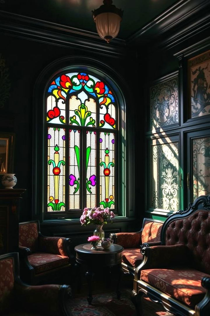 Stained Glass Windows with Victorian Flair - 22 Victorian Dark Green Living Room Ideas