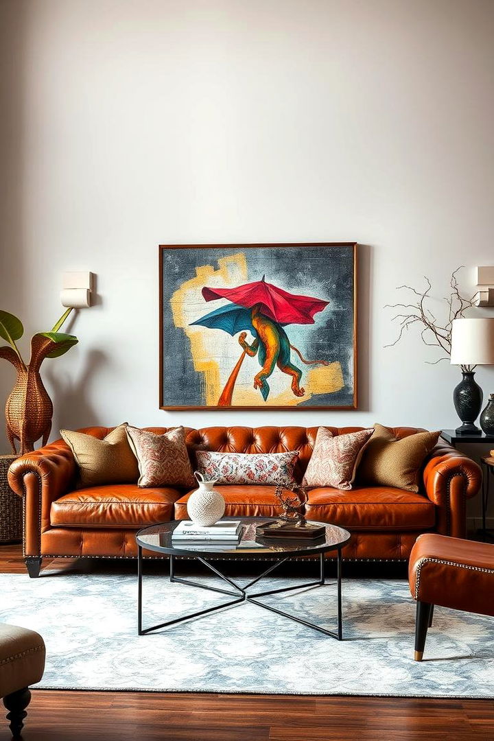 Statement Accents - 22 Brown Leather Couch Living Room Ideas
