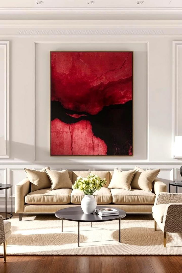 Statement Art with Burgundy Themes - 22 Burgundy Living Room Ideas