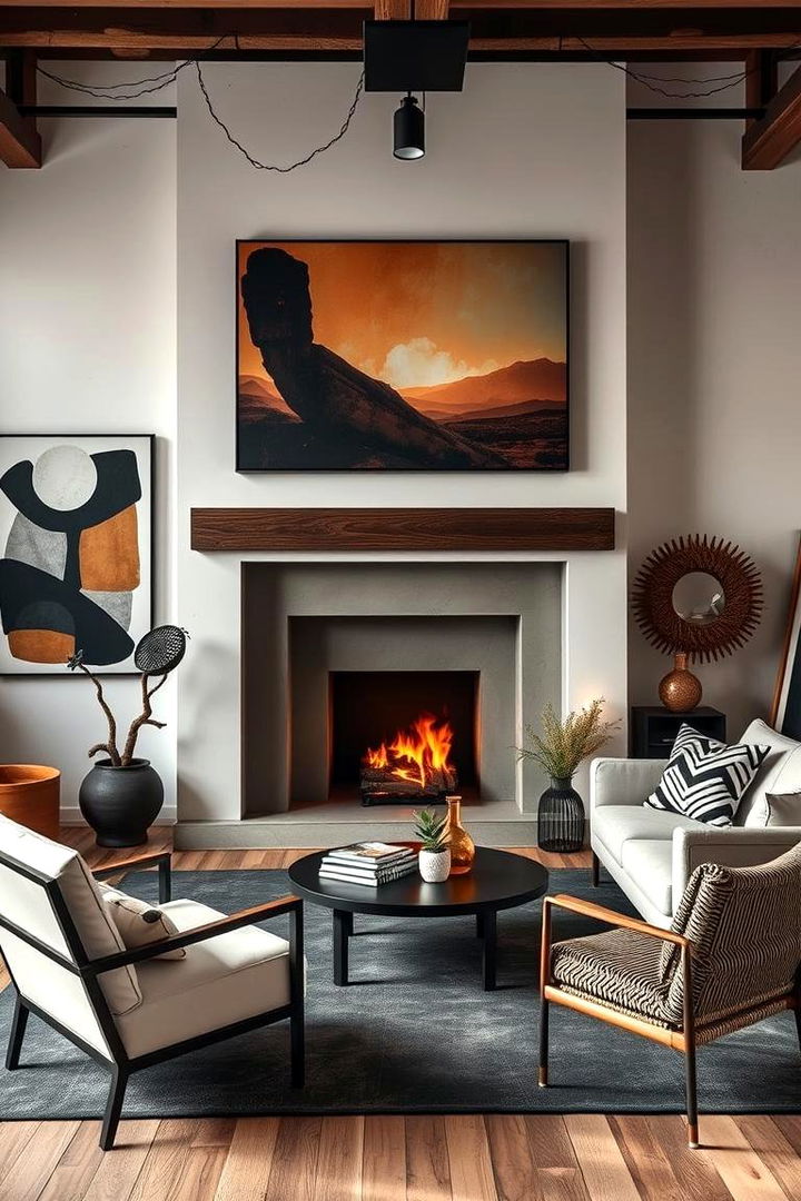 Statement Artwork with a Fireplace Backdrop - 22 Home Office With Fireplace Ideas