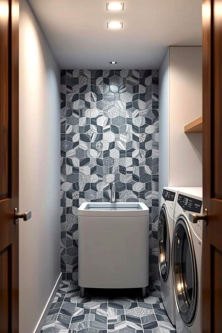 Statement Backlit Tile Design - 22 Laundry Room Backsplash Ideas