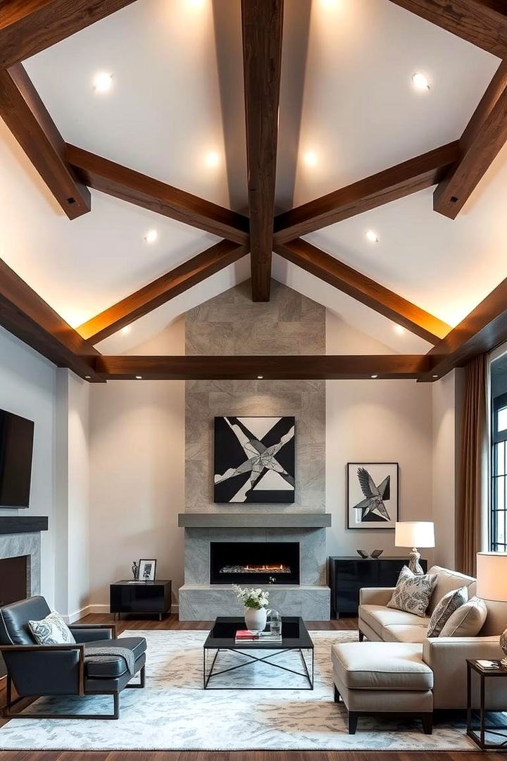 Statement Beam Focal Point - 22 Living Room False Ceiling Design Ideas
