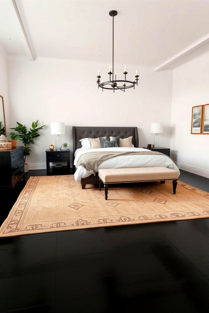 Statement Black Floors with Beige Accents - 22 Black and Beige Bedroom Design Ideas