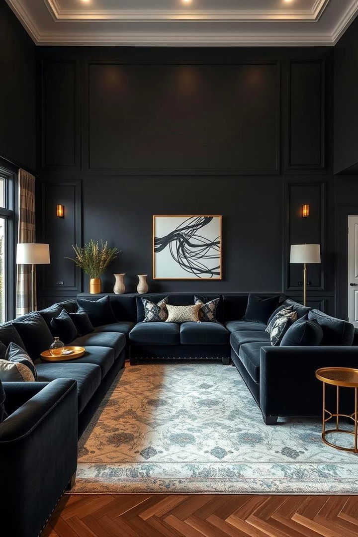 Statement Black Sofa - 22 Black and Gold Living Room Ideas