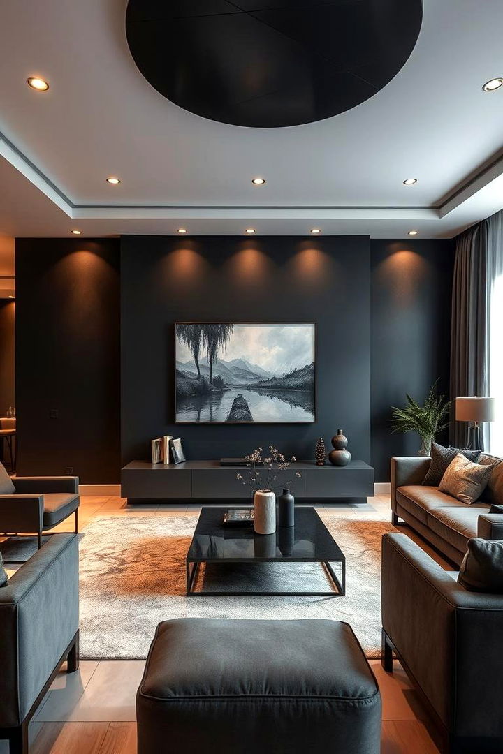 Statement Black Wall Feature - 22 Dark Living Room Ideas