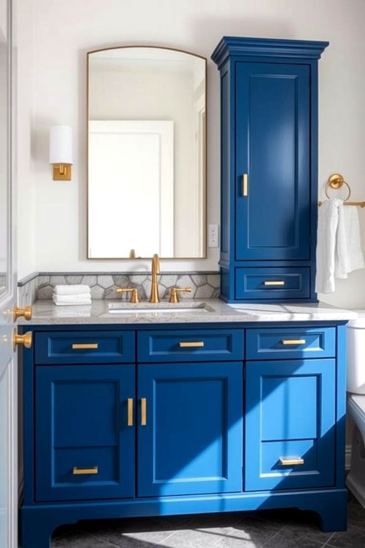 Statement Blue Vanity - 22 Blue and Gold Bathroom Ideas