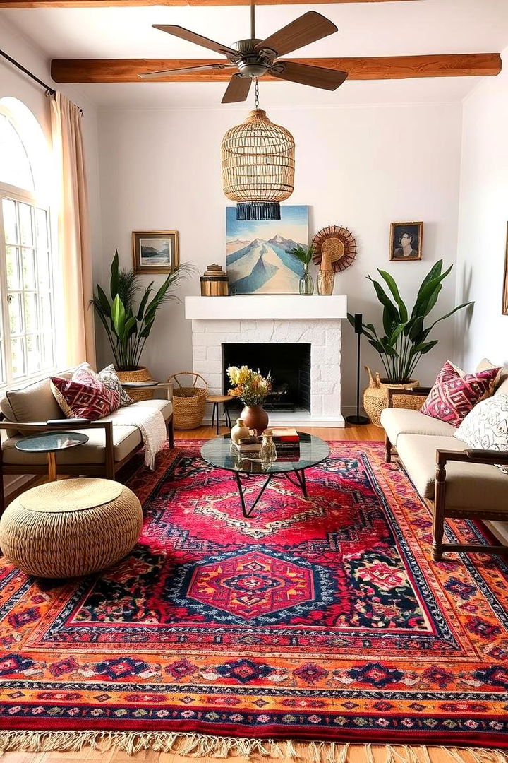 Statement Boho Rugs - 22 Minimalist Modern Boho Living Room Ideas