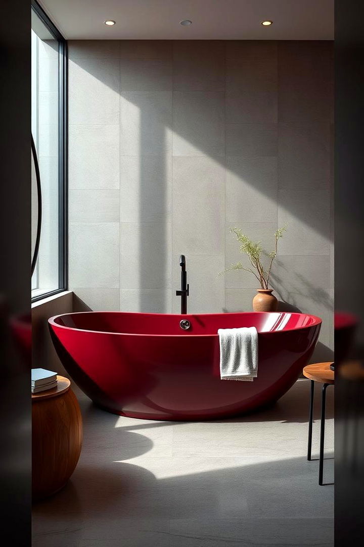 Statement Burgundy Bathtub - 22 Burgundy Bathroom Ideas