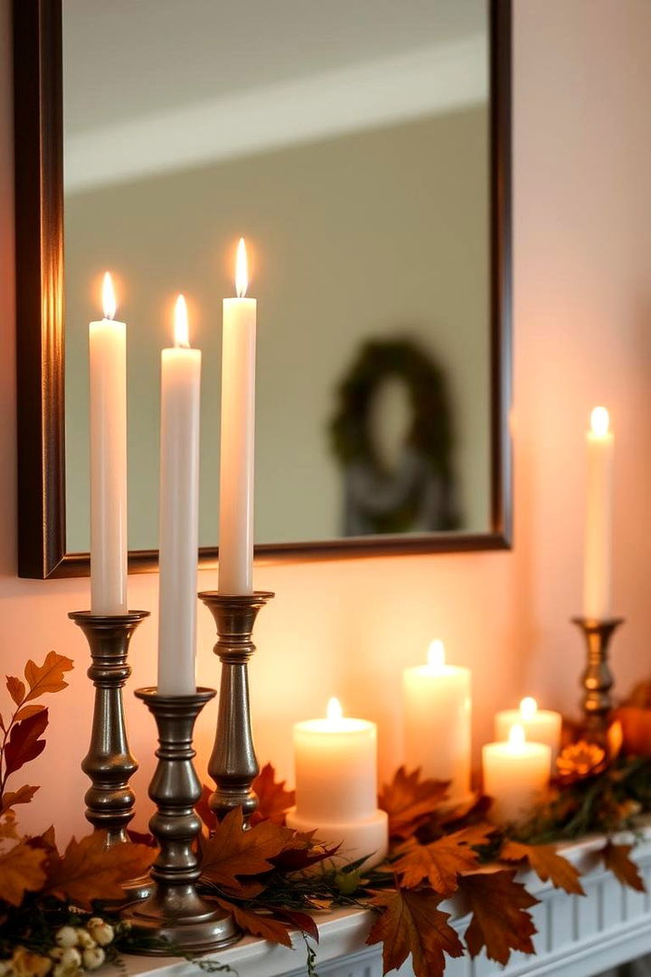 Statement Candlesticks and Taper Candles - 22 Fall Mantel Decor Ideas