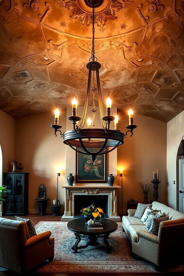 Statement Chandeliers with Rustic Finish - 22 Spanish Style Living Room Ideas