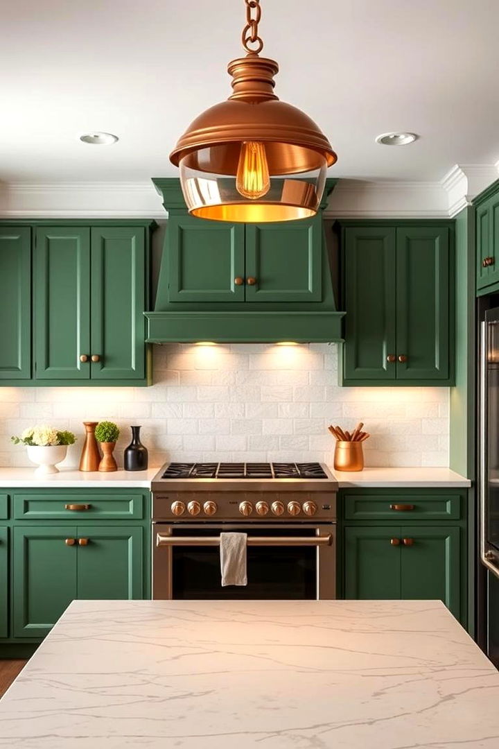 Statement Copper Light Fixtures - 22 Green and Copper Kitchen Ideas