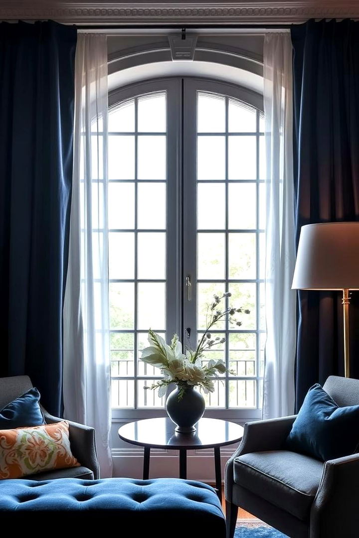 Statement Curtains in Navy - 22 Navy Blue Bedroom Ideas