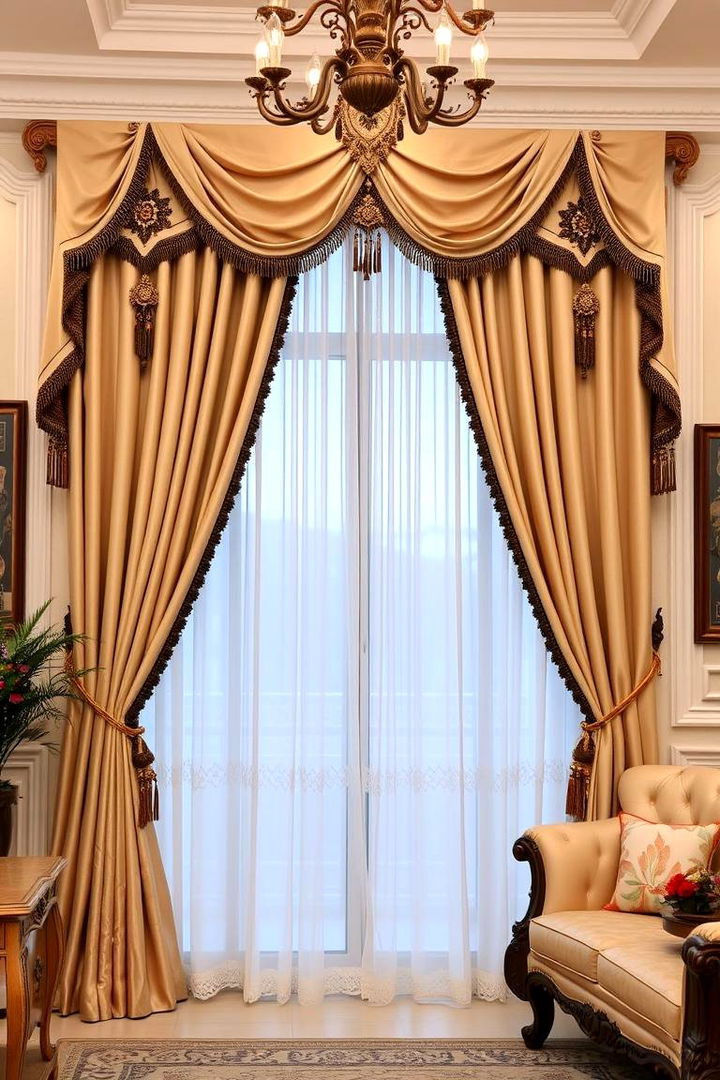 Statement Embellishments with Ornate Trims - 22 Living Room Curtain Ideas