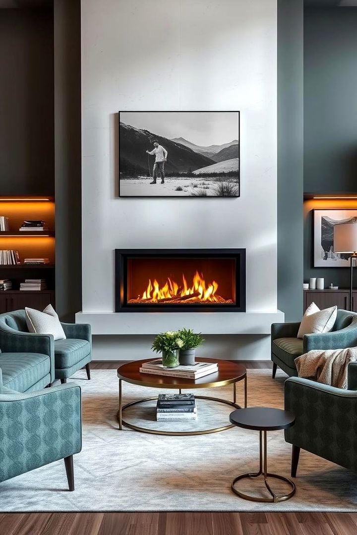 Statement Fireplace - 22 Teal and Grey Living Room Ideas