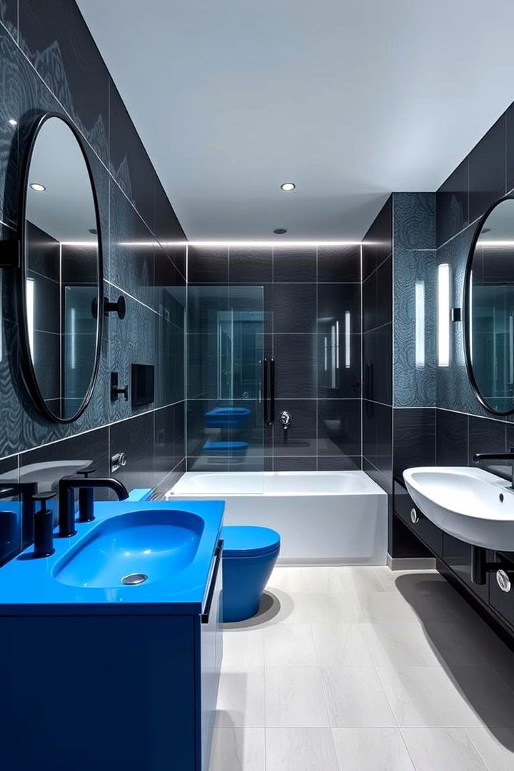 Statement Fixtures with Dramatic Flair - 22 black and blue bathroom ideas