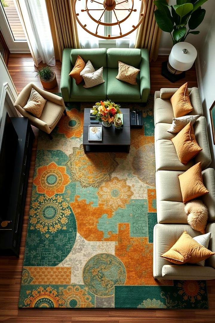 Statement Floor Rugs - 22 Emerald Green and Gold Living Room Ideas