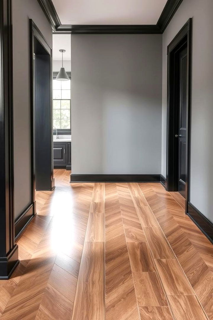 Statement Flooring Integration - 22 Living Room With Grey Walls and Black Trim