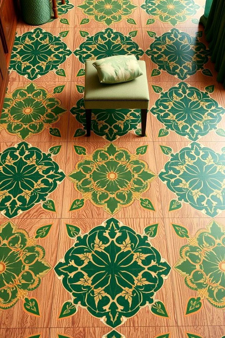 Statement Flooring with Green Patterns - 22 Forest Green Bedroom Ideas