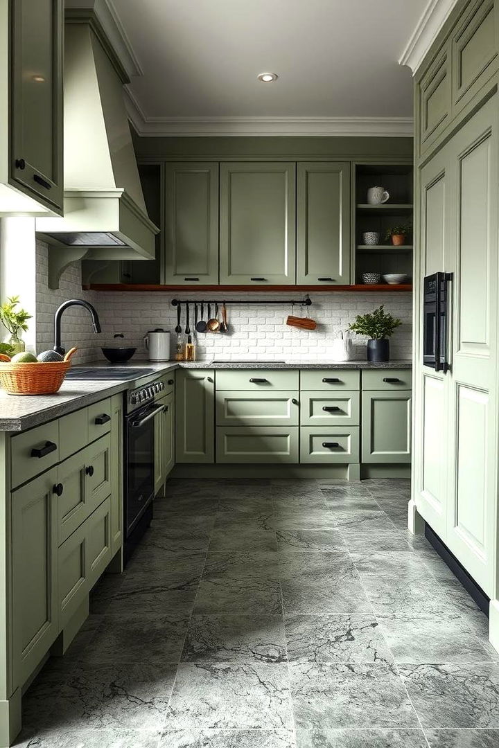 Statement Flooring with Sage Hues - 22 Sage Green and Black Kitchen Ideas