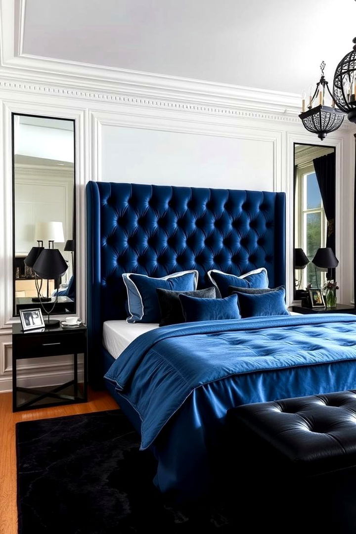 Statement Headboards to Elevate Style - 22 Black and Blue Bedroom Ideas