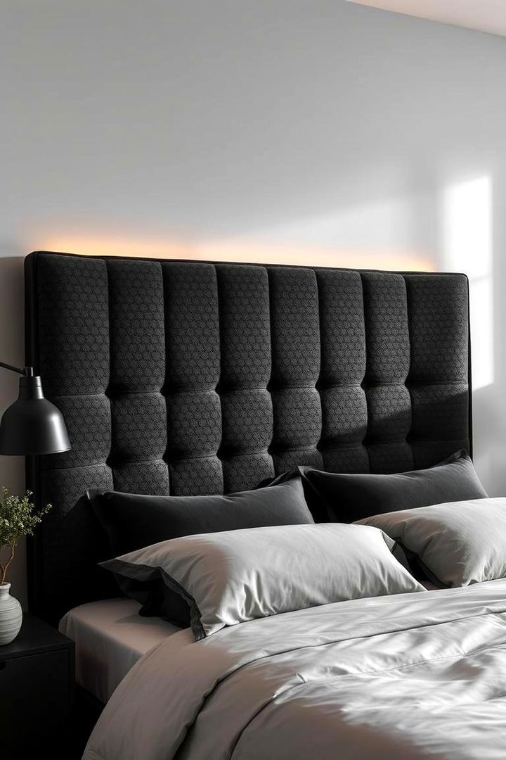Statement Headboards with Texture - 22 Matte Black Bedroom Ideas