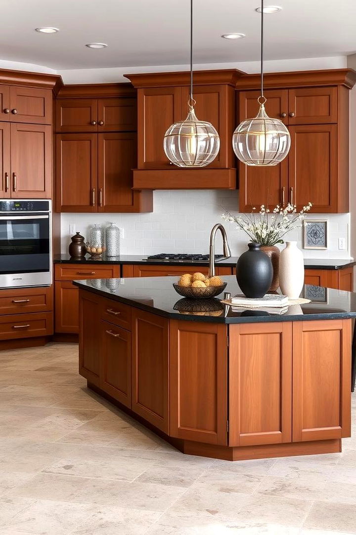Statement Island Concept - 22 kitchen with brown cabinets and black countertops ideas