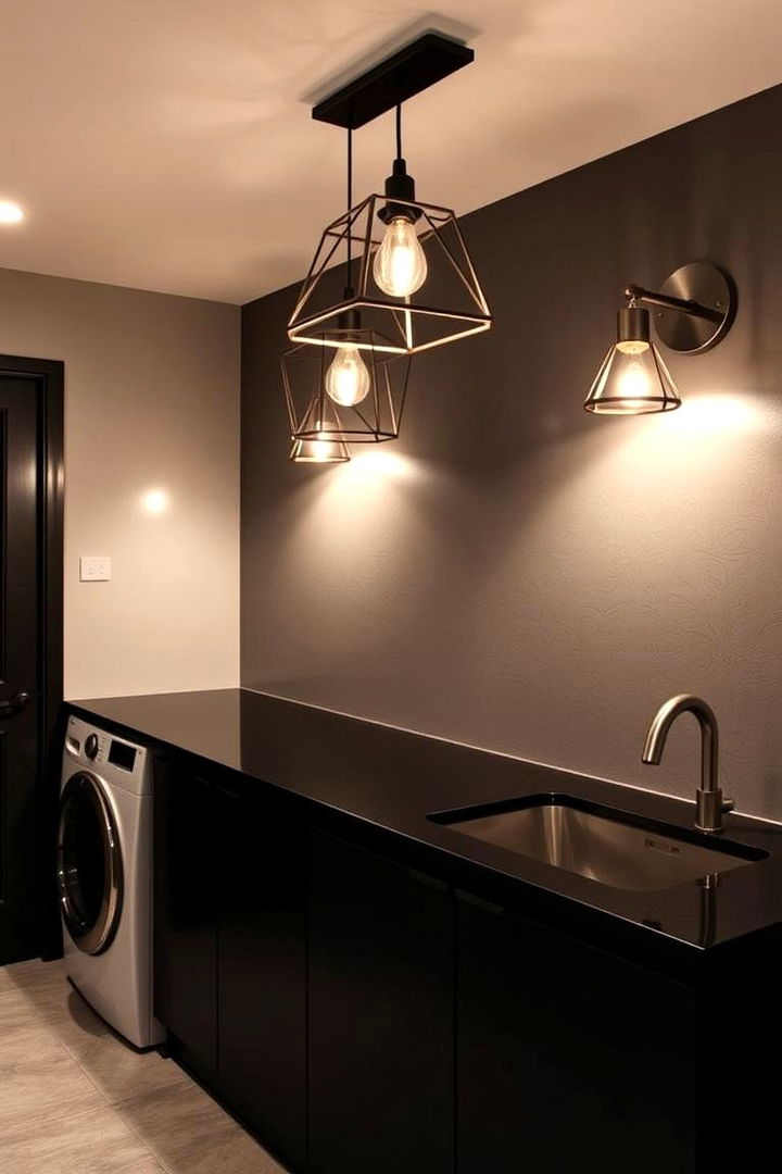 Statement Lighting Designs - 22 black laundry room ideas