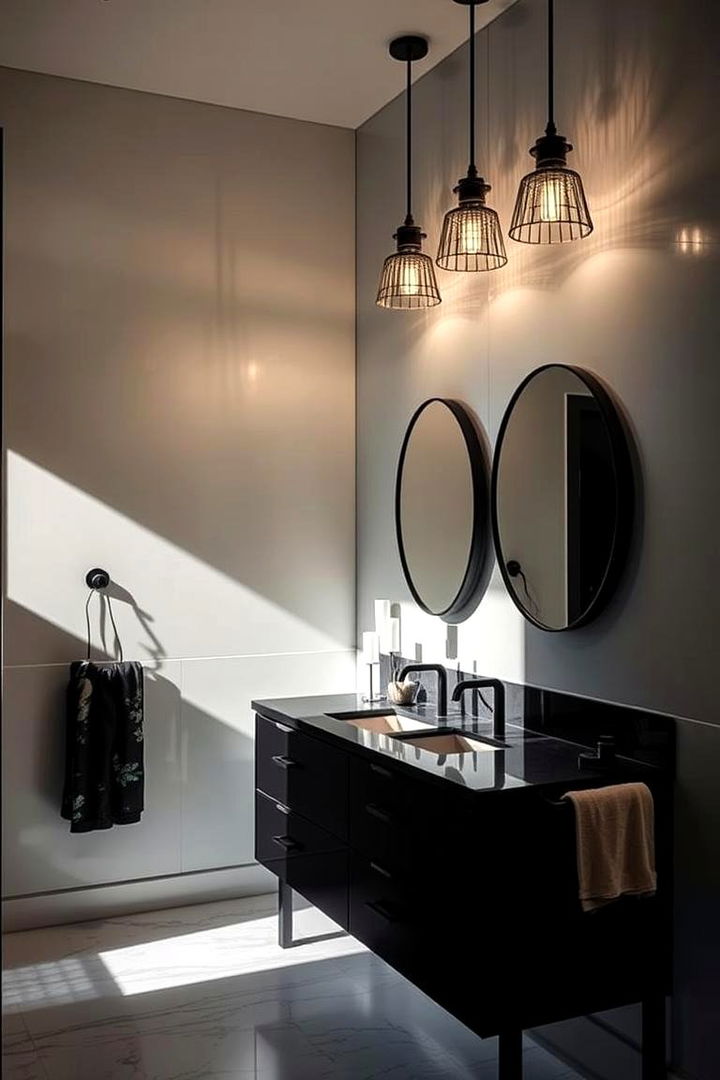 Statement Lighting Drama - 22 Black Vanity Bathroom Ideas