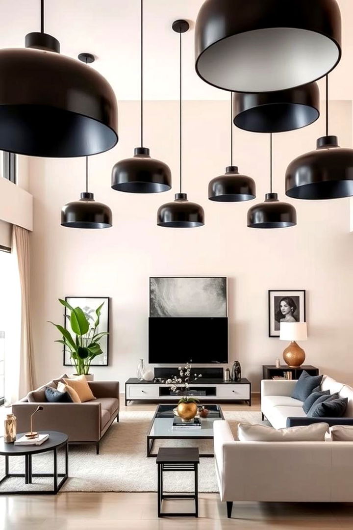 Statement Lighting Fixtures - 22 Cream and Black Living Room Ideas