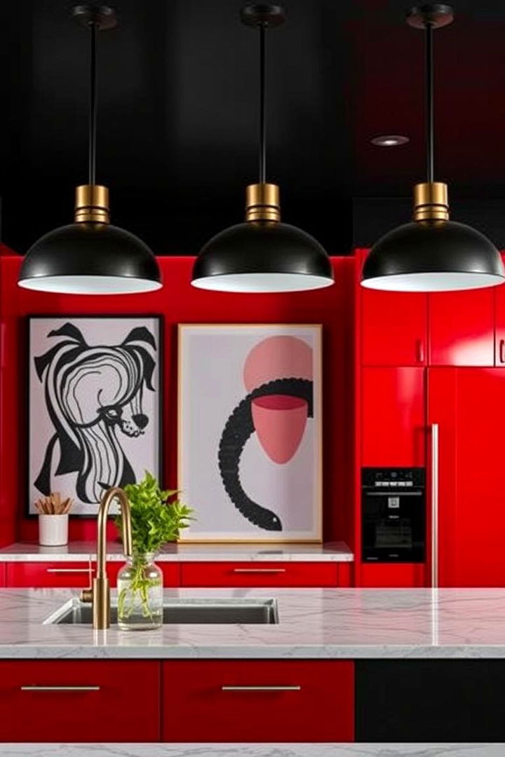 Statement Lighting Fixtures - 22 red and black kitchen ideas