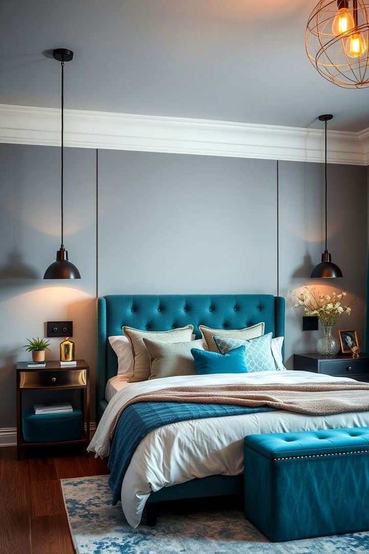 Statement Lighting Fixtures - 22 Teal and Grey Bedroom Ideas