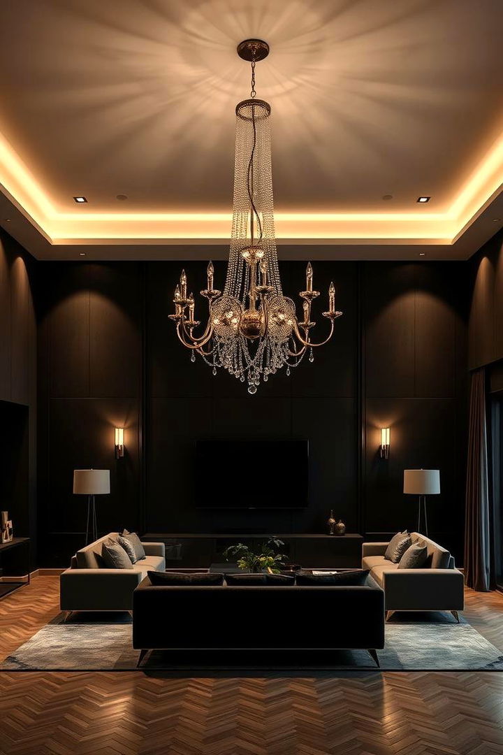 Statement Lighting Fixtures - 22 Black Living Room Ideas
