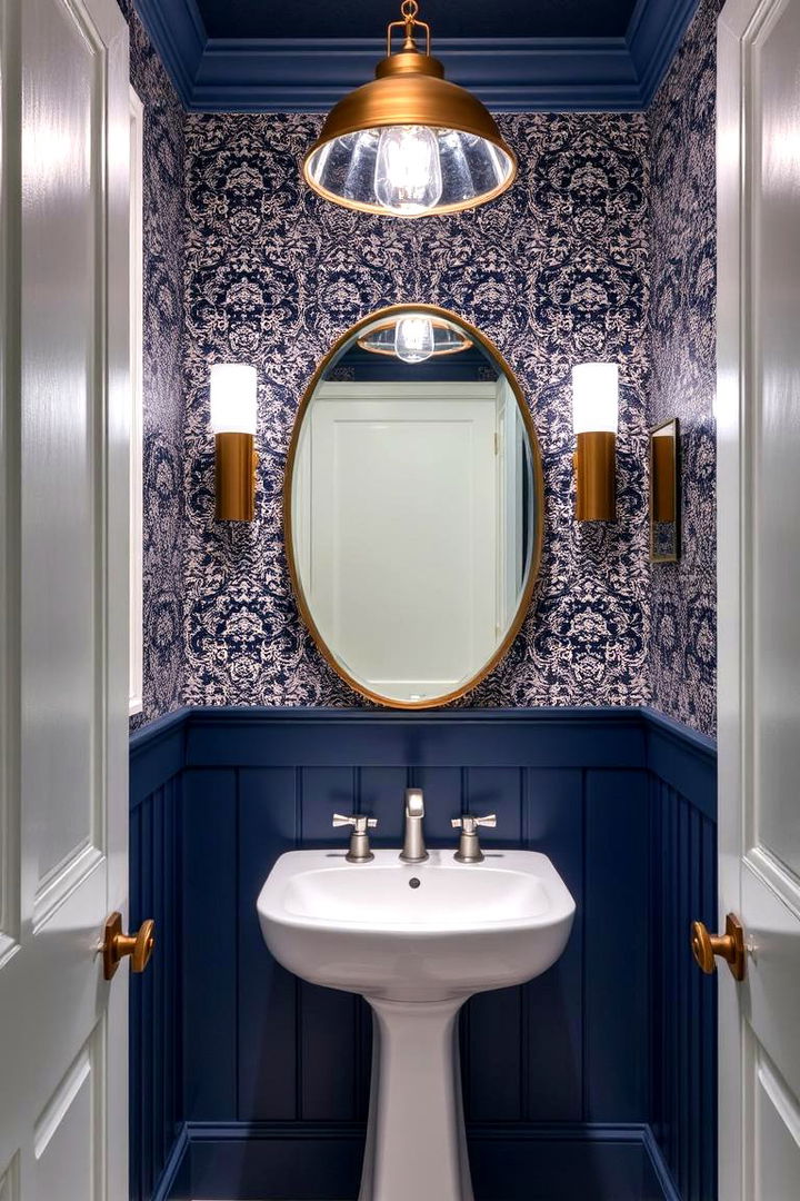 Statement Lighting in Navy - 22 navy blue powder room ideas
