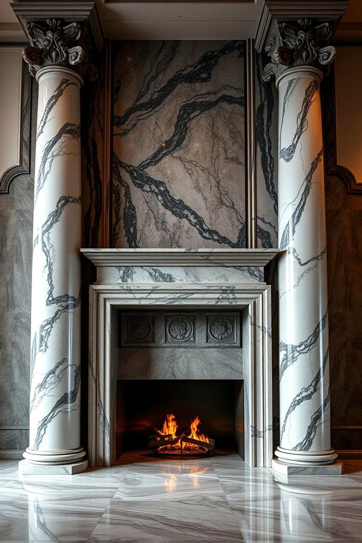 Statement Marble Column Architecture - 22 Marble Fireplace Ideas