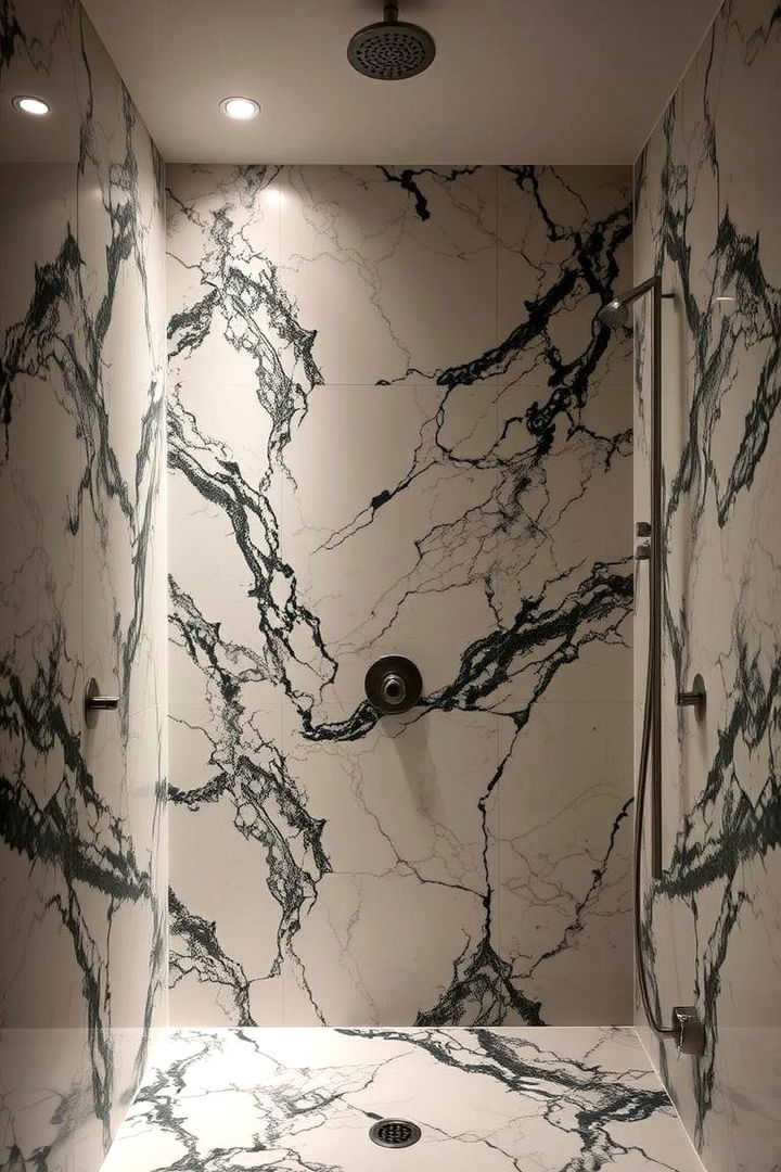 Statement Marble Shower Walls - 22 Marble Bathroom Ideas