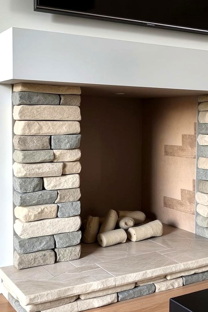 Statement Minimalist Hearth - 22 Stacked Stone Fireplace Ideas