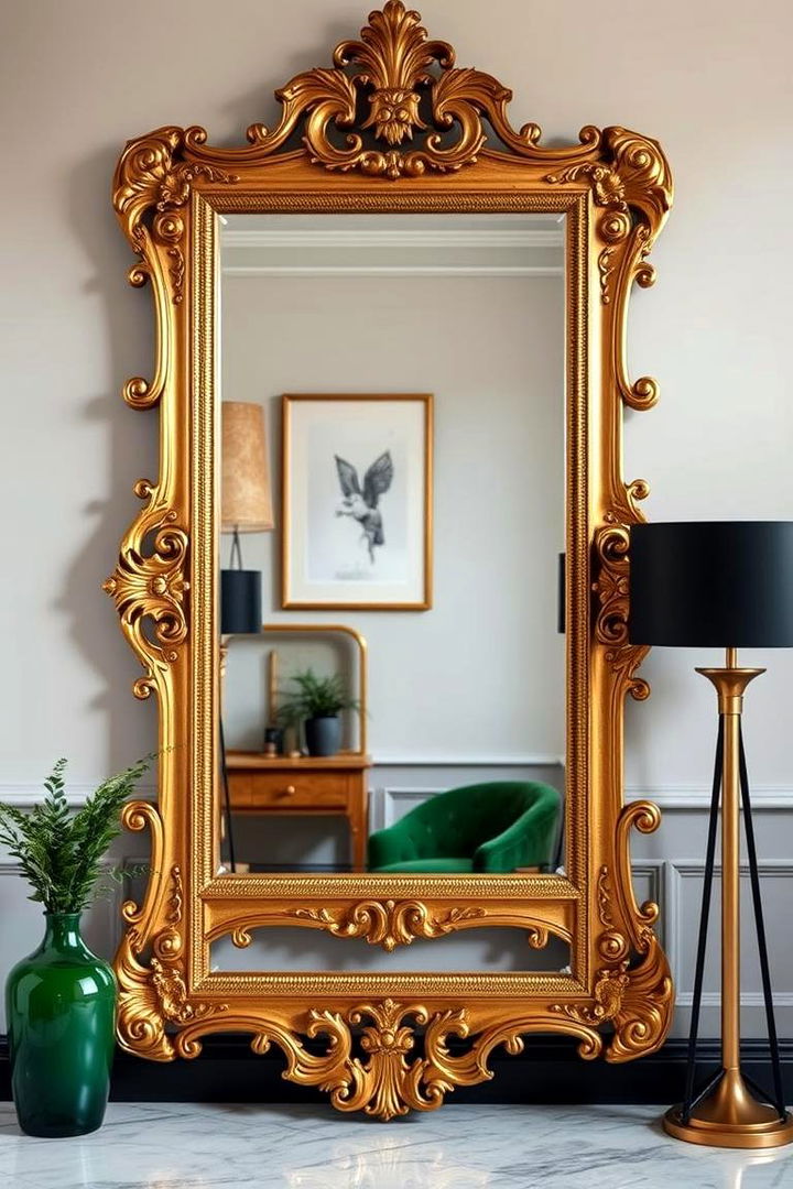 Statement Mirrors with Gold Frames - 22 Green and Gold Living Room Ideas
