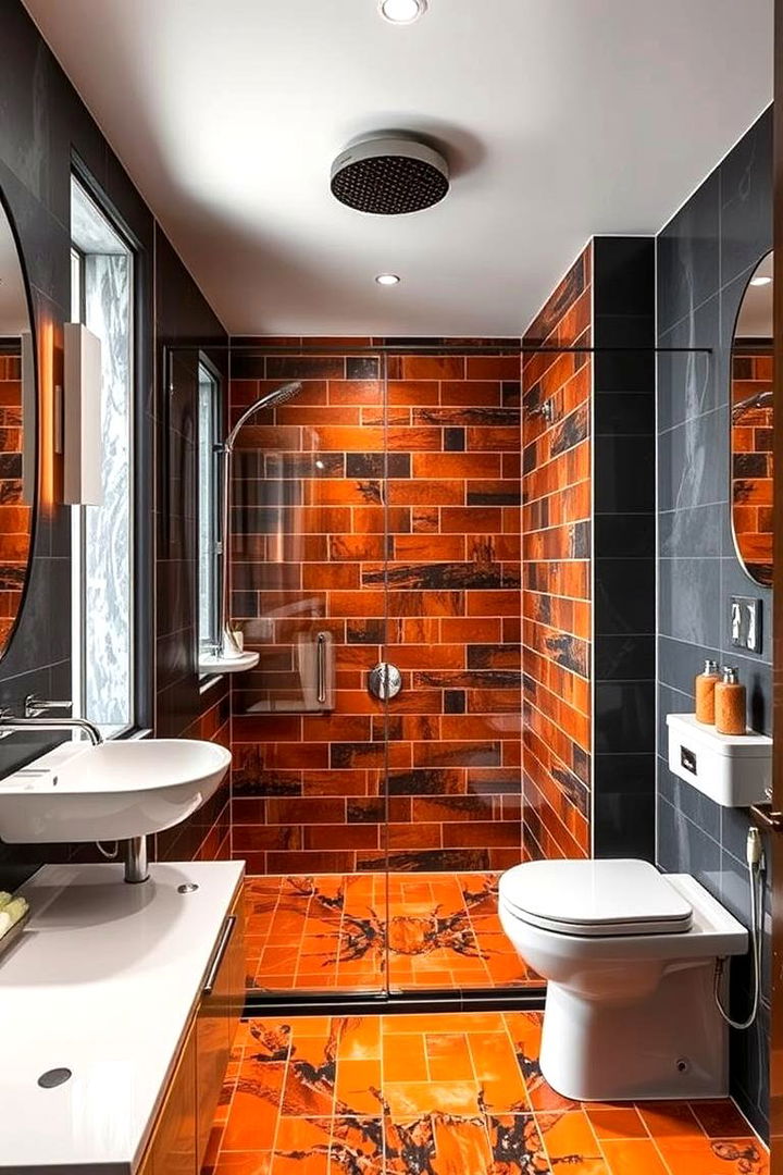 Statement Orange Shower Areas - 22 Orange Bathroom Ideas