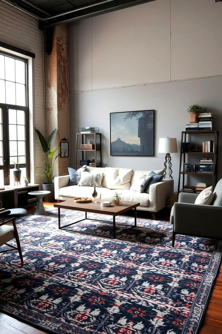 Statement Rug Placement - 22 Loft-style Living Room Ideas