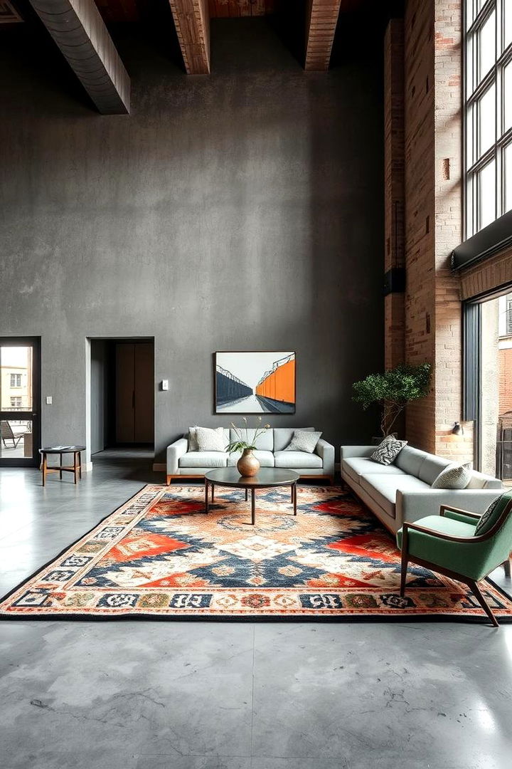Statement Rugs with Urban Texture - 22 Industrial Living Room Ideas