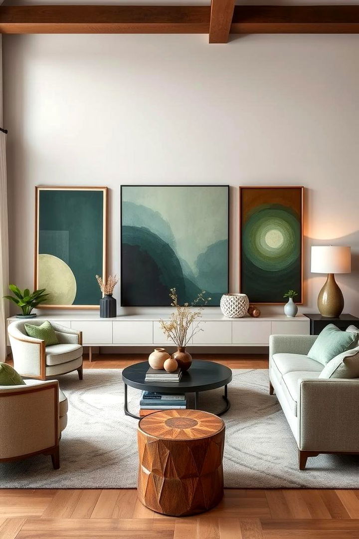 Statement Sage Art Pieces - 22 Sage Green Living Room Ideas