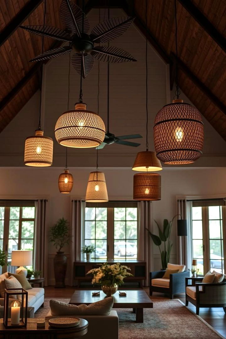Statement Tropical Lighting - 22 Tropical Living Room Ideas