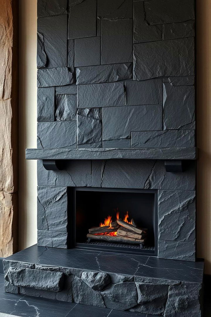 Statement Wall Black Stone Fireplace - 22 Black Stone Fireplace Ideas